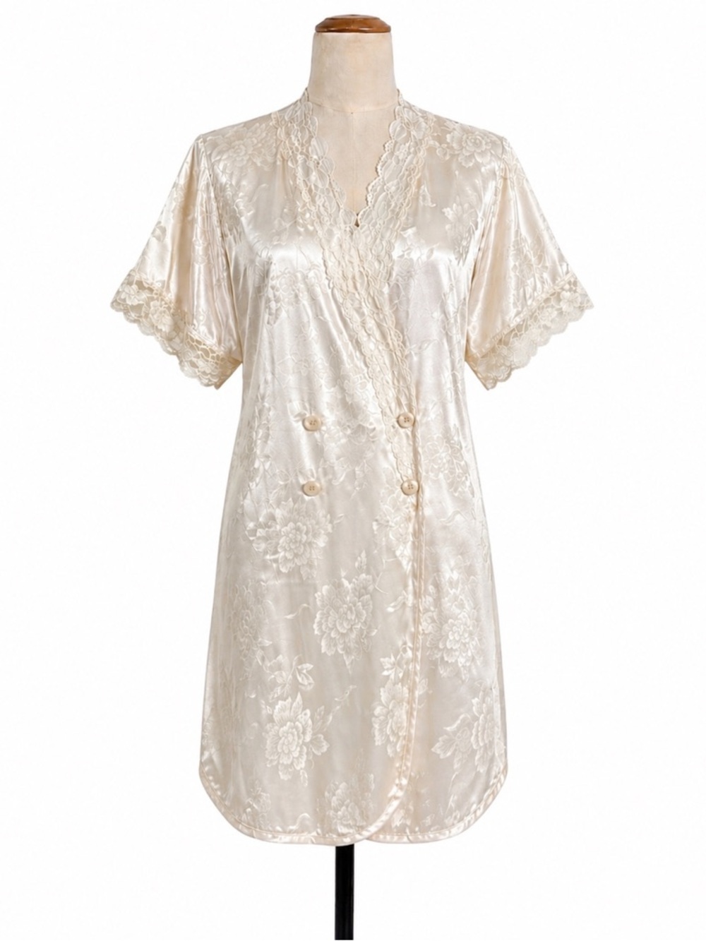 Vintage Victoria's Secret Gold Crown Label Lace Trim Satin  Jacquard  Nightgown